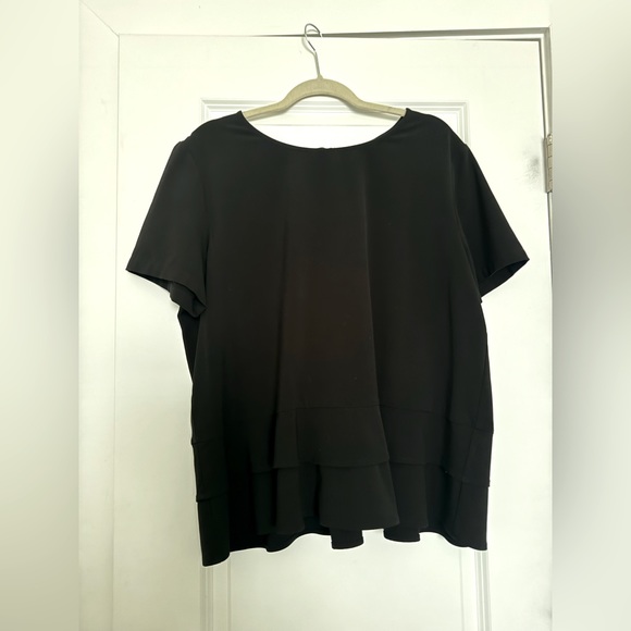 LOFT Black Short-Sleeve Peplum Top - Picture 1 of 3
